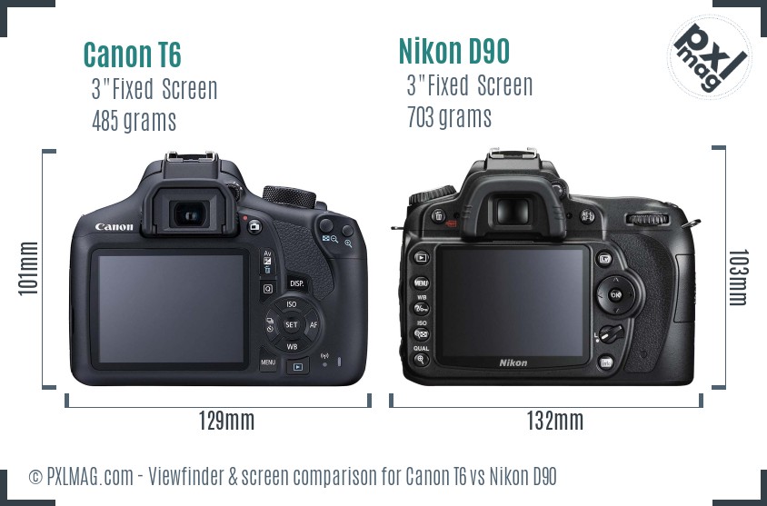 Canon T6 vs Nikon D90 Screen and Viewfinder comparison