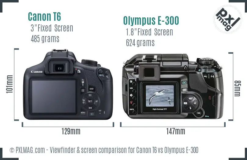 Canon T6 vs Olympus E-300 Screen and Viewfinder comparison