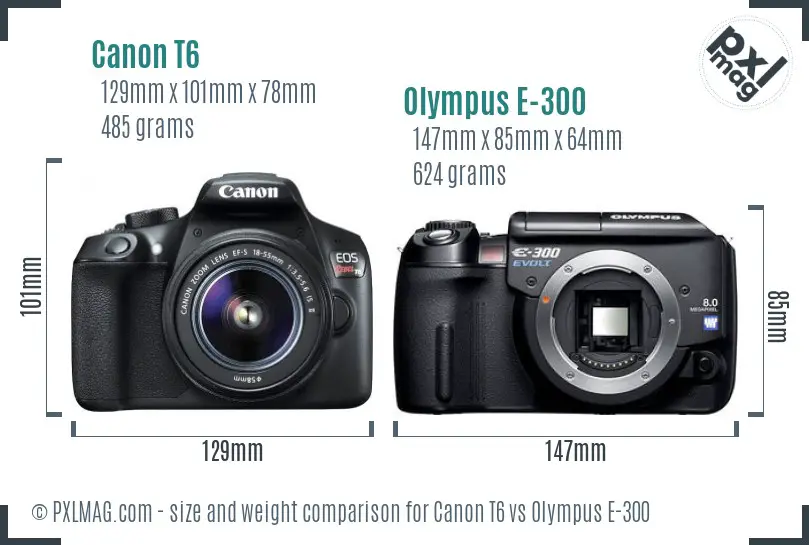Canon T6 vs Olympus E-300 size comparison