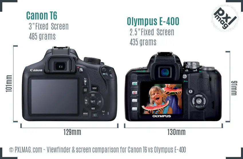 Canon T6 vs Olympus E-400 Screen and Viewfinder comparison