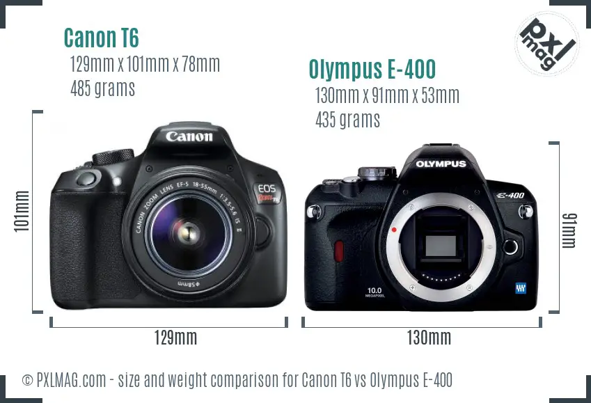 Canon T6 vs Olympus E-400 size comparison