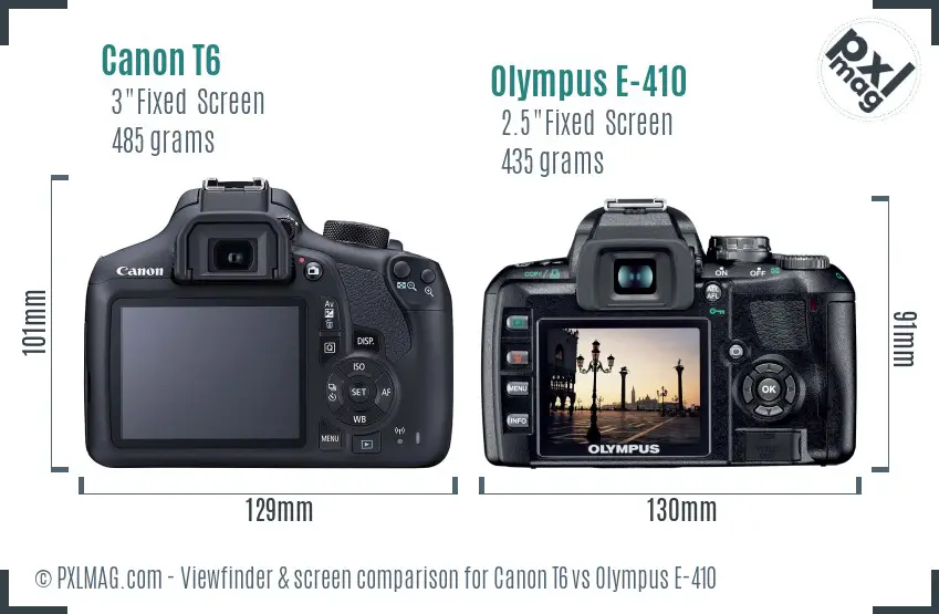 Canon T6 vs Olympus E-410 Screen and Viewfinder comparison