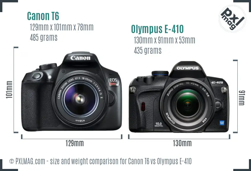 Canon T6 vs Olympus E-410 size comparison