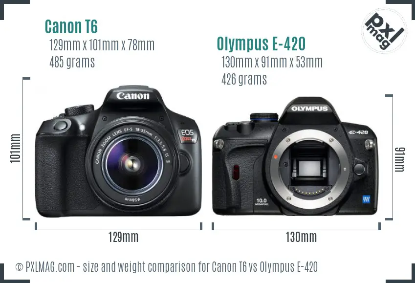 Canon T6 vs Olympus E-420 size comparison Canon T6 vs Olympus E-420 size comparison