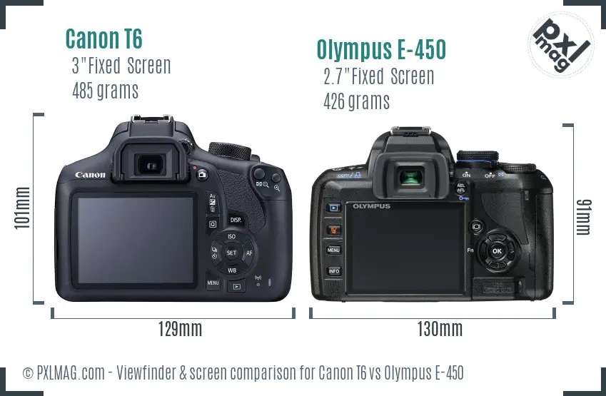 Canon T6 vs Olympus E-450 Screen and Viewfinder comparison