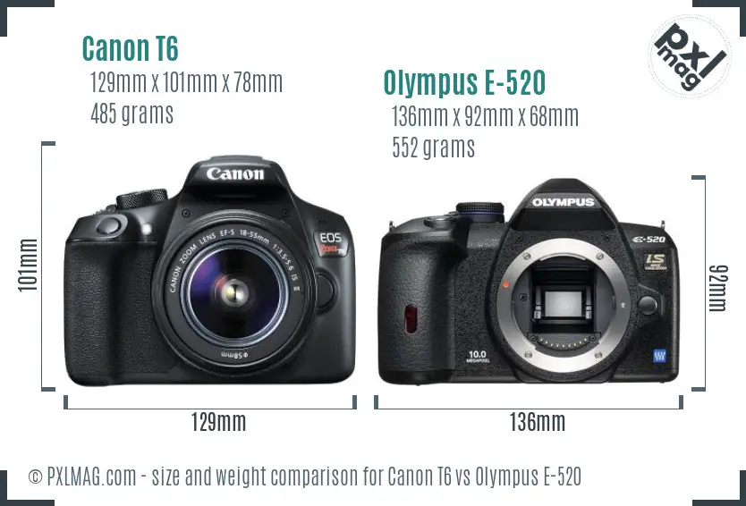 Canon T6 vs Olympus E-520 size comparison