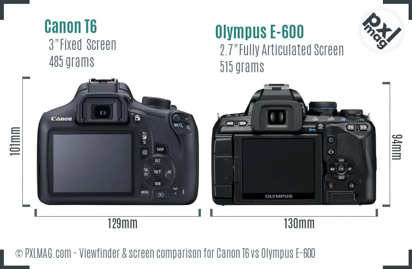 Canon T6 vs Olympus E-600 Screen and Viewfinder comparison