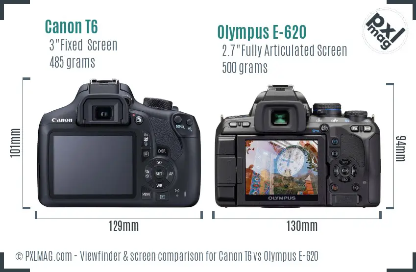 Canon T6 vs Olympus E-620 Screen and Viewfinder comparison
