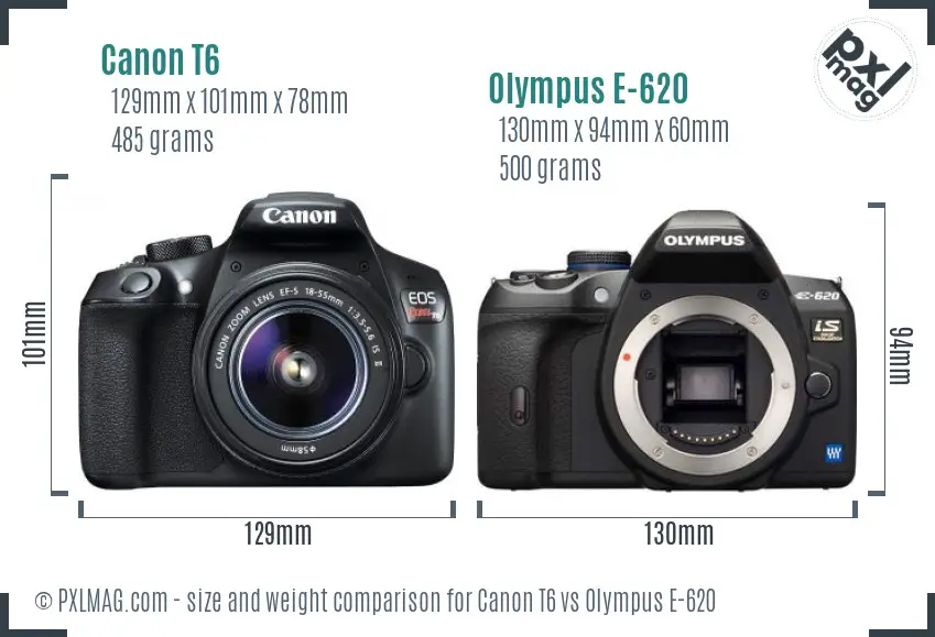 Canon T6 vs Olympus E-620 size comparison