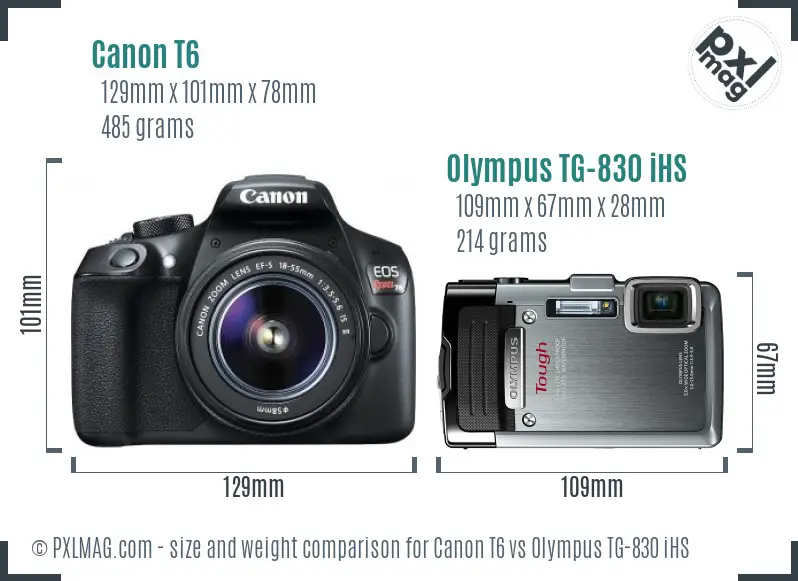 Canon T6 vs Olympus TG-830 iHS size comparison