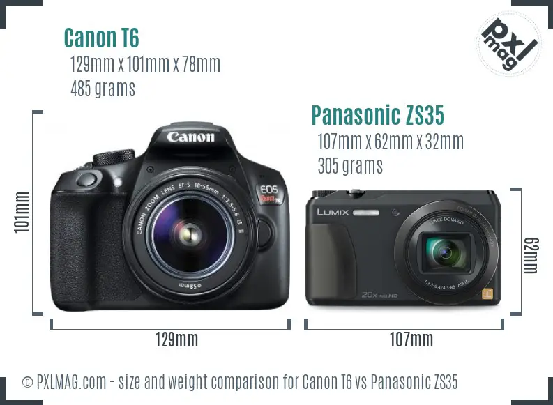 Canon T6 vs Panasonic ZS35 size comparison