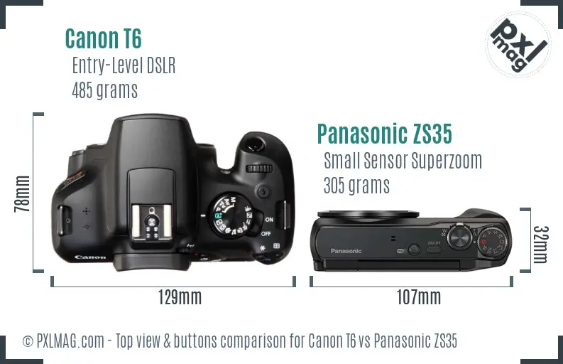 Canon T6 vs Panasonic ZS35 top view buttons comparison