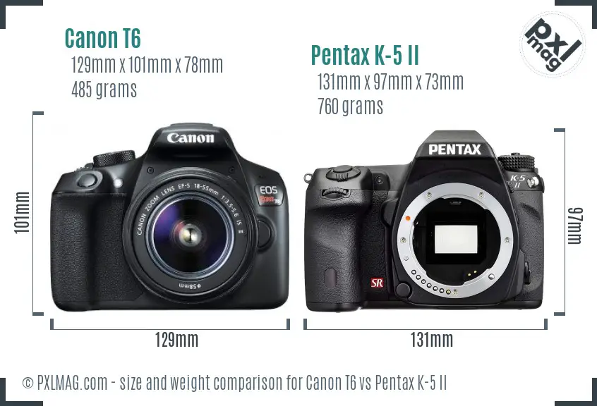 Canon T6 vs Pentax K-5 II size comparison