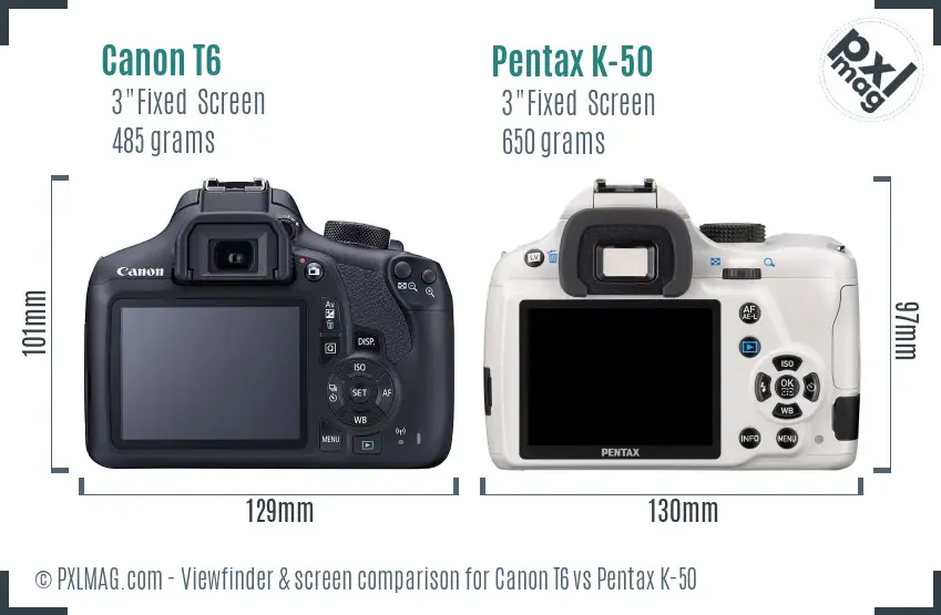 Canon T6 vs Pentax K-50 Screen and Viewfinder comparison