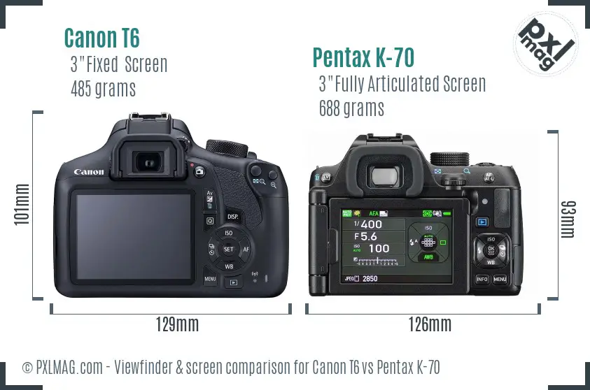 Canon T6 vs Pentax K-70 Screen and Viewfinder comparison