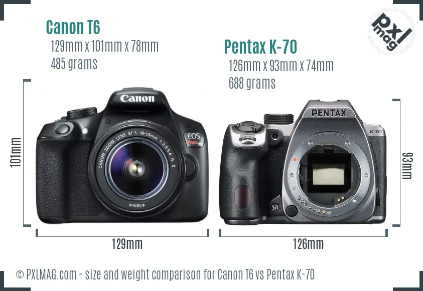 Canon T6 vs Pentax K-70 size comparison
