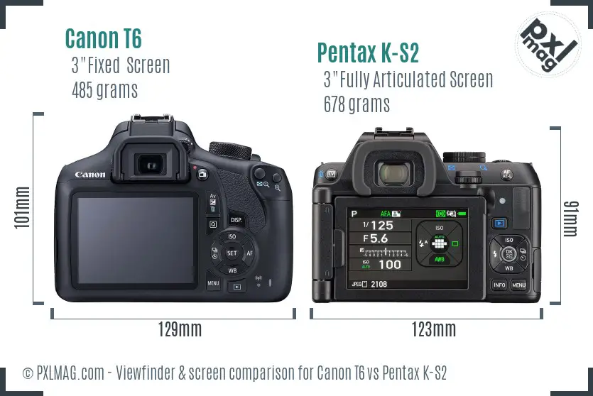 Canon T6 vs Pentax K-S2 Screen and Viewfinder comparison