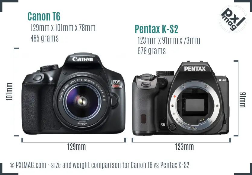Canon T6 vs Pentax K-S2 size comparison