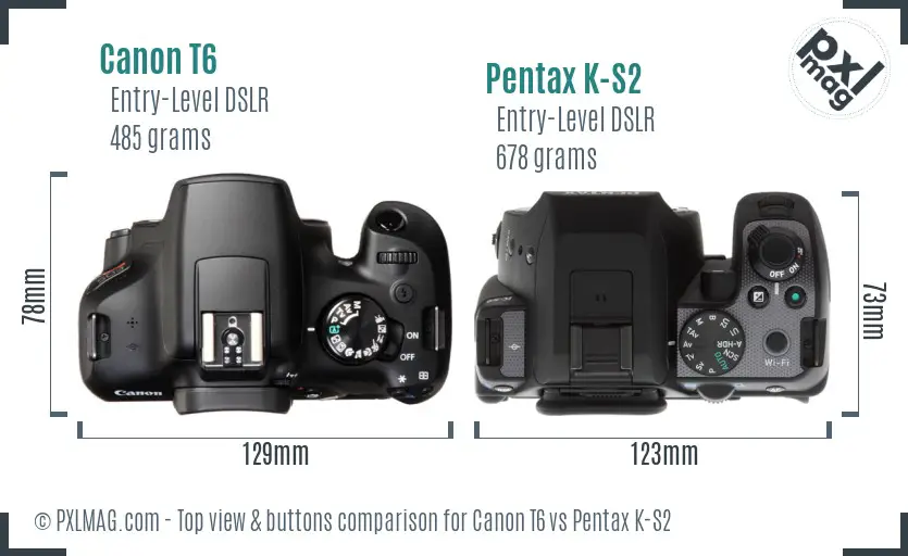 Canon T6 vs Pentax K-S2 top view buttons comparison