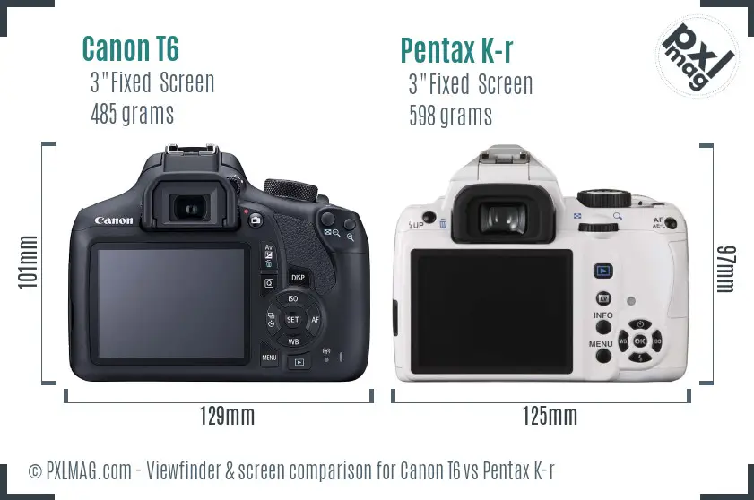 Canon T6 vs Pentax K-r Screen and Viewfinder comparison