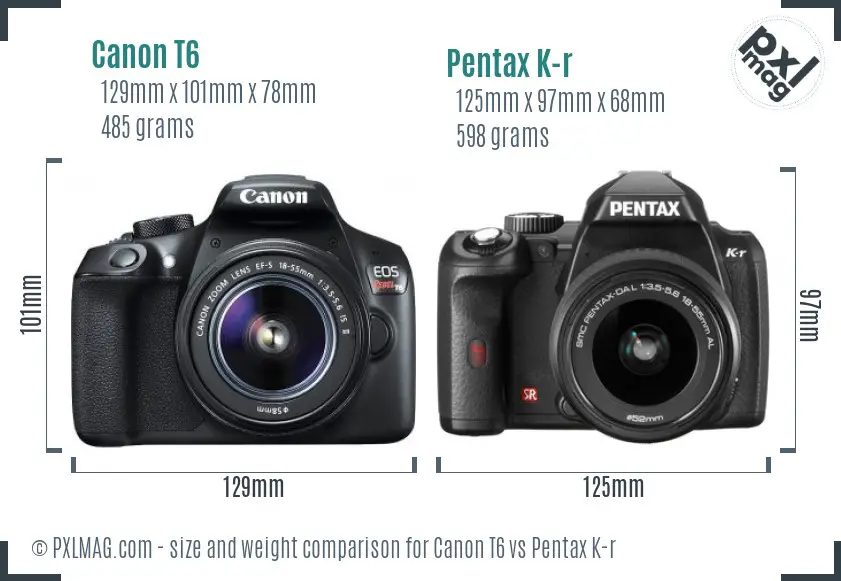 Canon T6 vs Pentax K-r size comparison