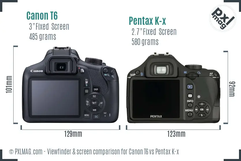 Canon T6 vs Pentax K-x Screen and Viewfinder comparison