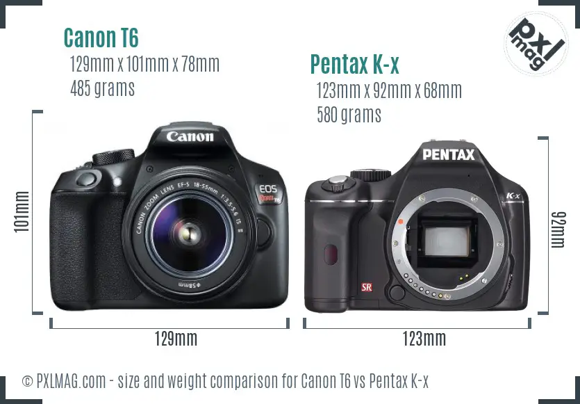 Canon T6 vs Pentax K-x size comparison