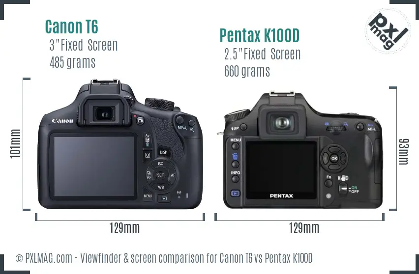 Canon T6 vs Pentax K100D Screen and Viewfinder comparison