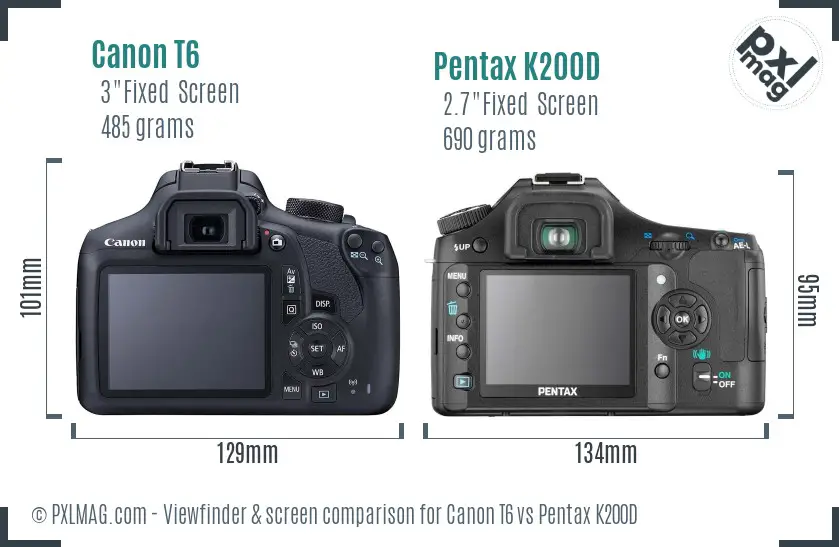 Canon T6 vs Pentax K200D Screen and Viewfinder comparison