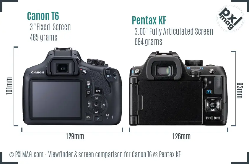 Canon T6 vs Pentax KF Screen and Viewfinder comparison