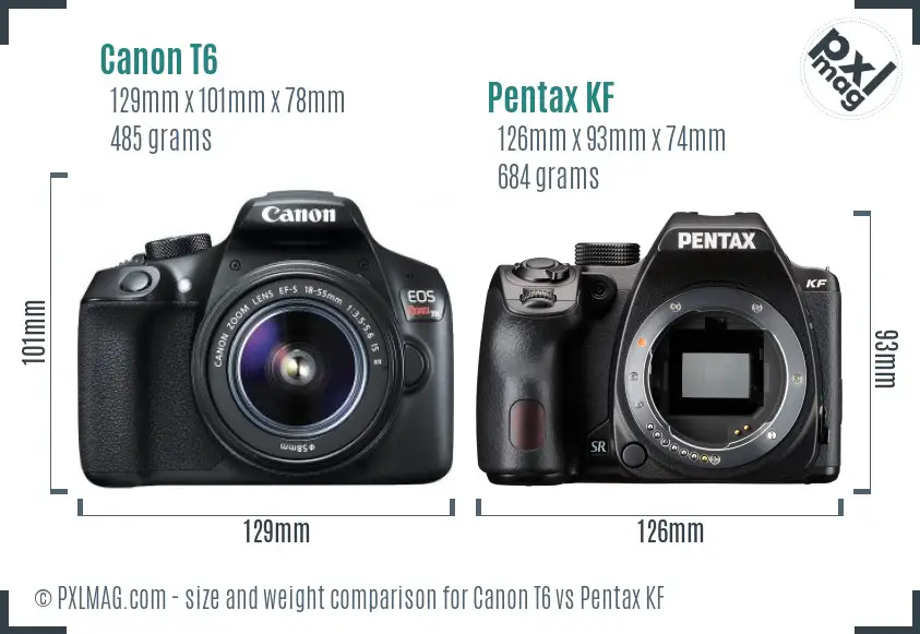 Canon T6 vs Pentax KF size comparison