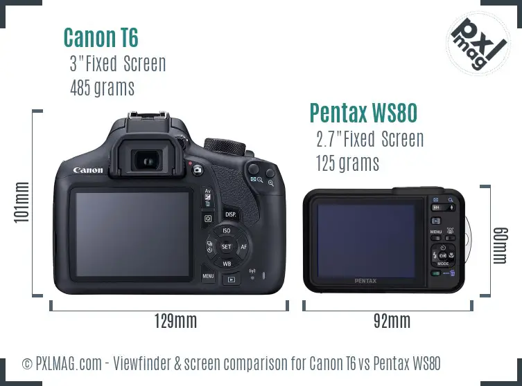 Canon T6 vs Pentax WS80 Screen and Viewfinder comparison