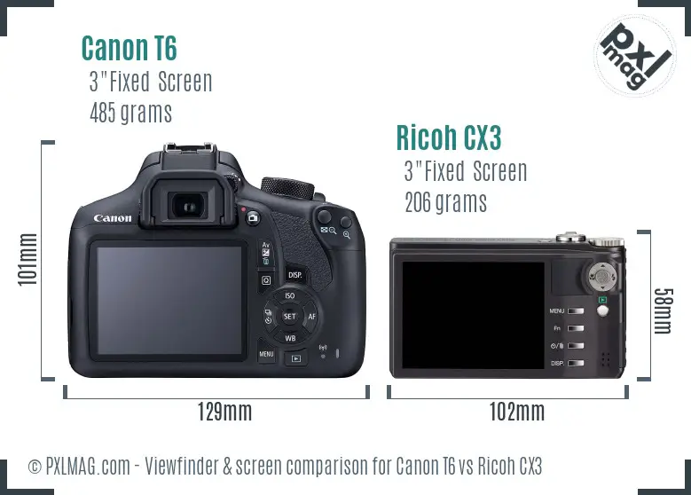 Canon T6 vs Ricoh CX3 Screen and Viewfinder comparison
