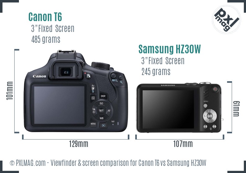 Canon T6 vs Samsung HZ30W Screen and Viewfinder comparison