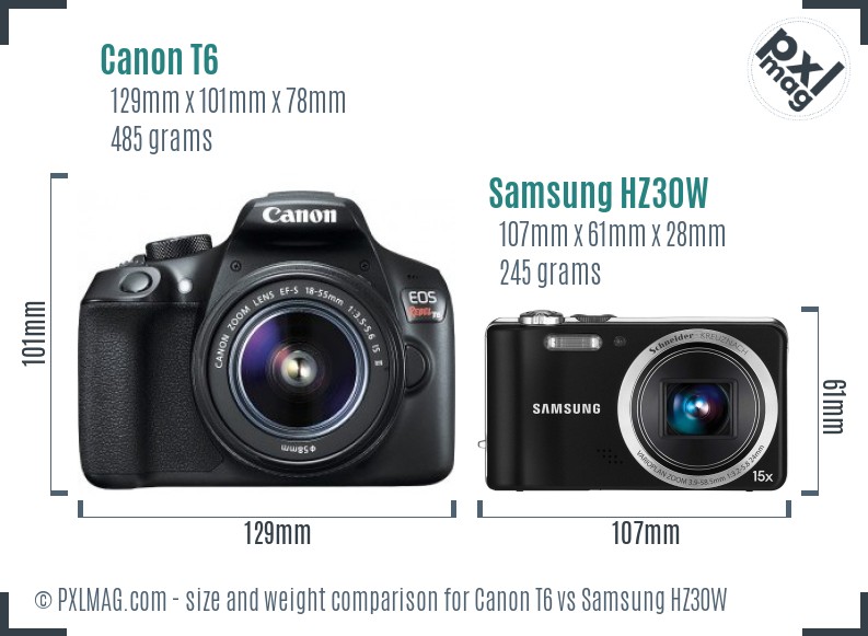 Canon T6 vs Samsung HZ30W size comparison
