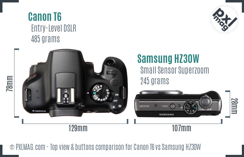 Canon T6 vs Samsung HZ30W top view buttons comparison