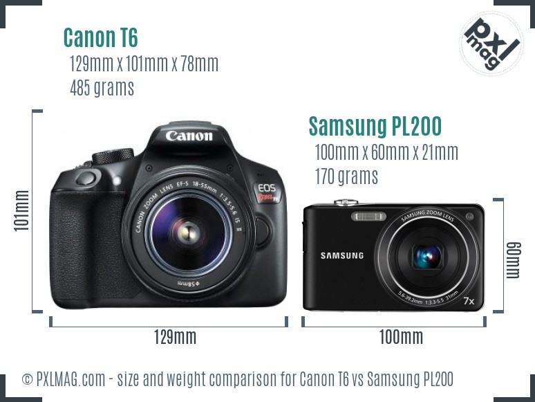 Canon T6 vs Samsung PL200 size comparison
