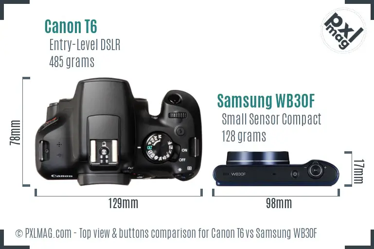 Canon T6 vs Samsung WB30F top view buttons comparison