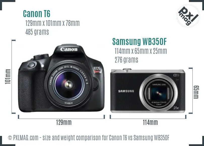 Canon T6 vs Samsung WB350F size comparison