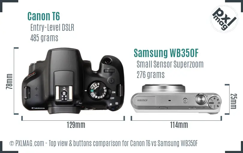 Canon T6 vs Samsung WB350F top view buttons comparison