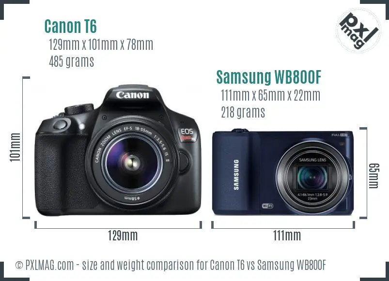 Canon T6 vs Samsung WB800F size comparison