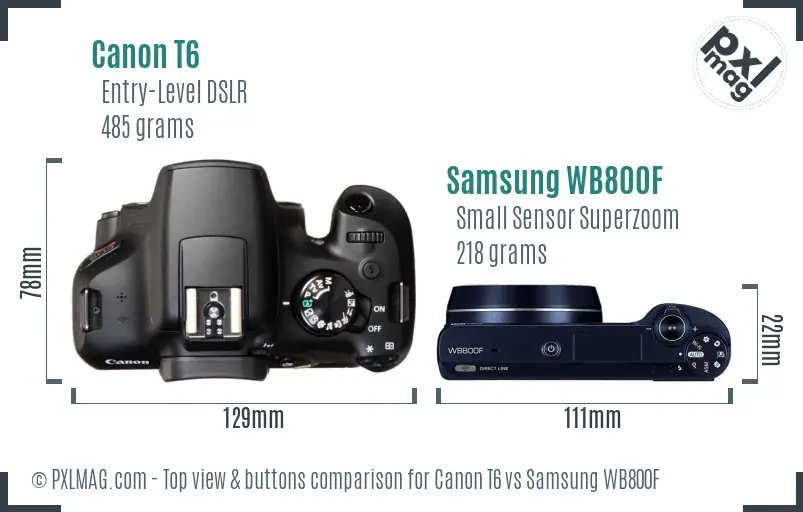 Canon T6 vs Samsung WB800F top view buttons comparison