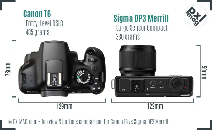 Canon T6 vs Sigma DP3 Merrill top view buttons comparison