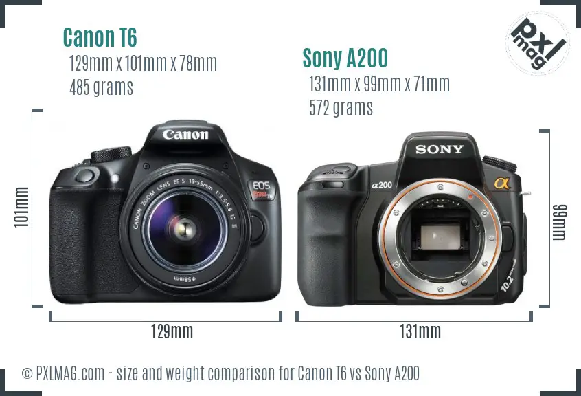 Canon T6 vs Sony A200 size comparison