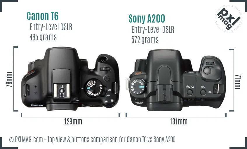Canon T6 vs Sony A200 top view buttons comparison