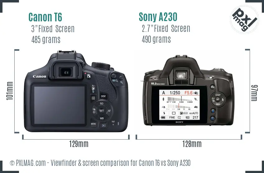 Canon T6 vs Sony A230 Screen and Viewfinder comparison