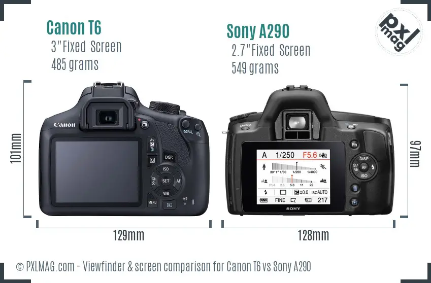 Canon T6 vs Sony A290 Screen and Viewfinder comparison