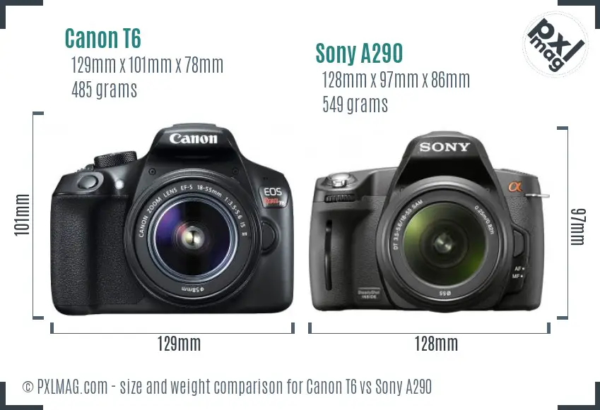 Canon T6 vs Sony A290 size comparison