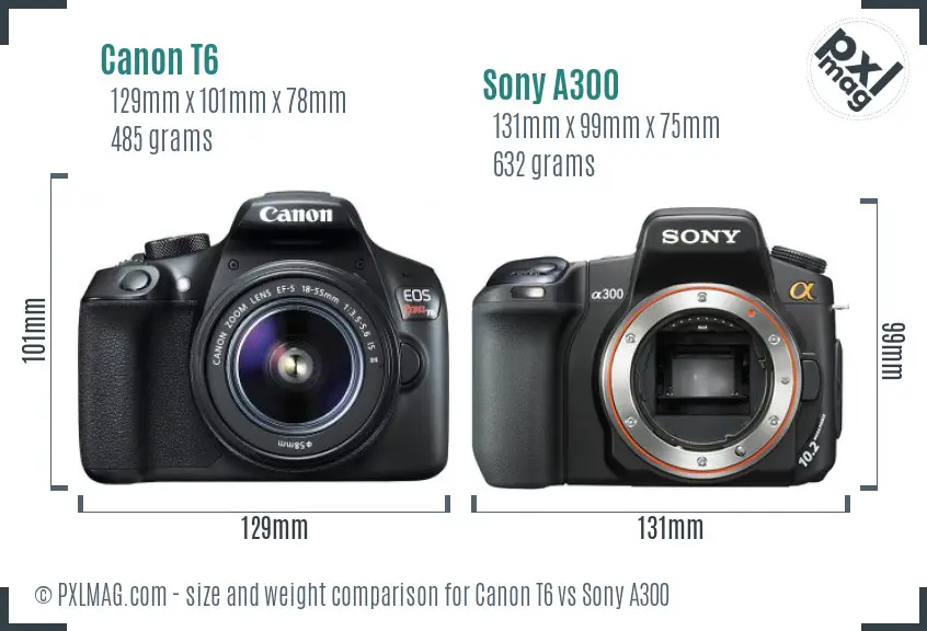 Canon T6 vs Sony A300 size comparison