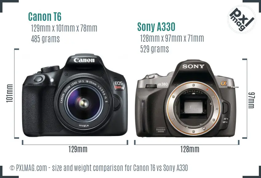 Canon T6 vs Sony A330 size comparison